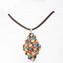 Pendant 65cm - Xochitl Rhombus M-Chocolate Suedine - Pendant 65cm - Laiton bronze